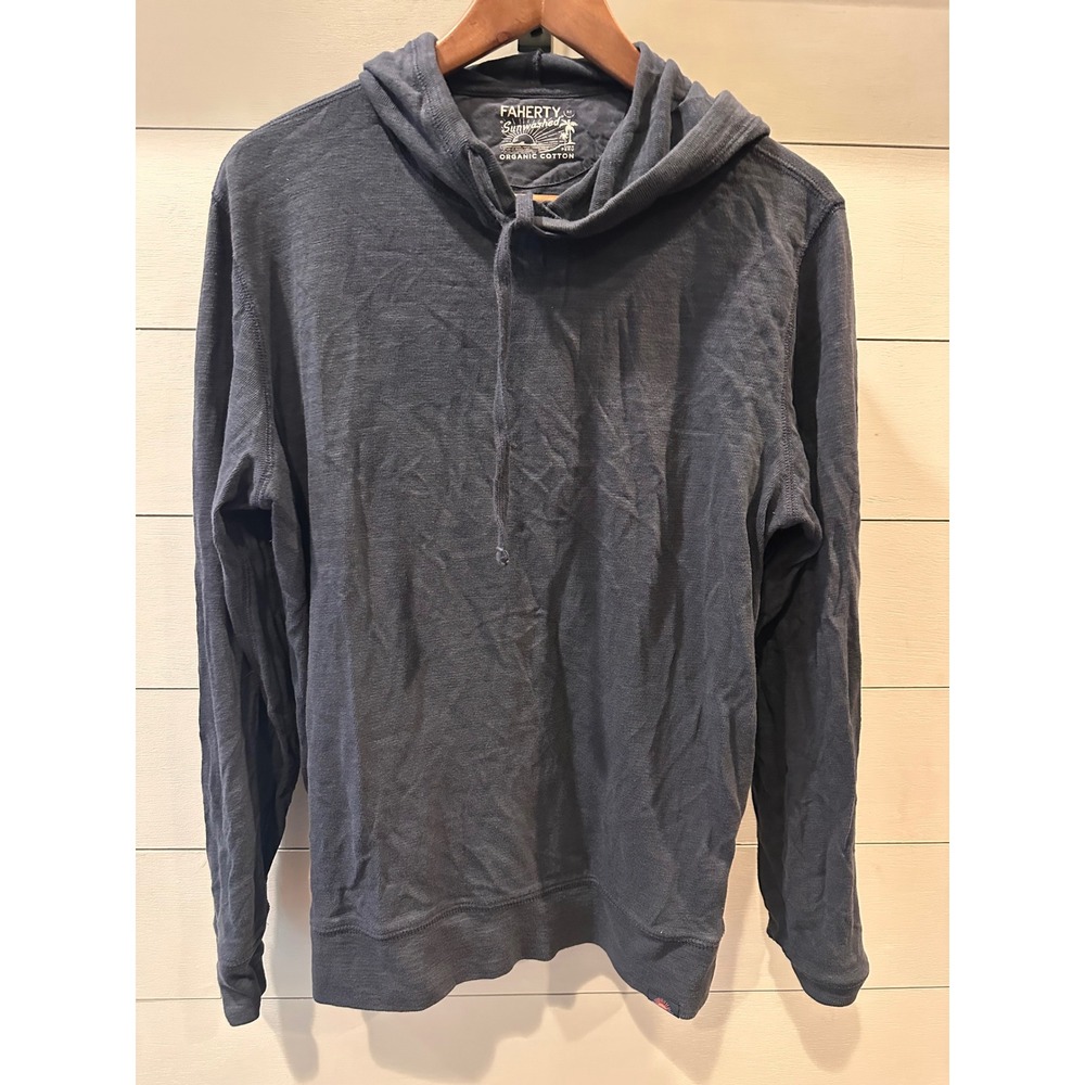 Faherty Sunwashed Organic Cotton Hoodie Charcoal Gray Pullover Mens Medium